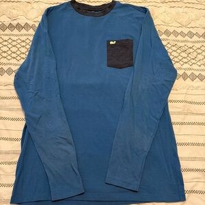 Vineyard Vines Boy’s Blue Long Sleeve Tee with Navy Pocket